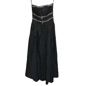 Betsy & Adam by Jaslene Millennium 2000 Black Strapless Gown Silver Sequins sz10